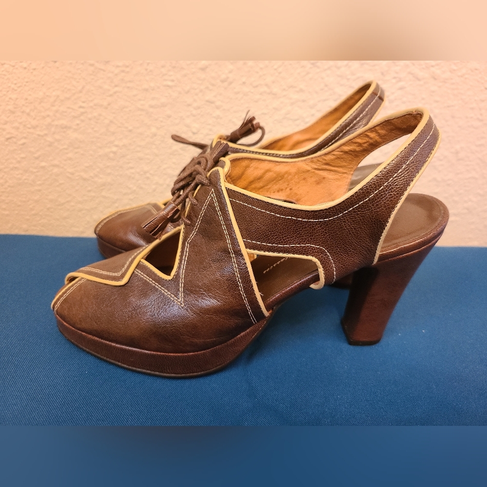 Re-mix Vintage Shoes Brown Leather Reproduction High Heels Size 8.5